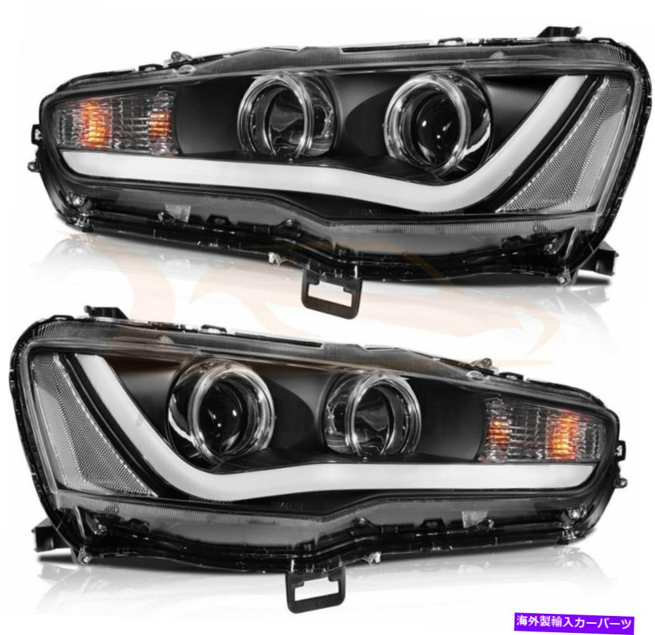 USヘッドライト フィット08-16三菱ランサーEVOペアヘッドライトDRL LED Haloプロジェクターヘッドランプ Fits 08-16 Mitsubishi Lancer EVO Pair Headlights DRL LED Halo Projector Headlamp【並行輸入品】