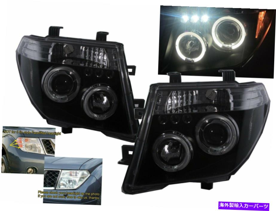 USヘッドライト Nissan LHDのためのHaloプロジェクターヘッドライトブラックLED Haloプロジェクターヘッドライトブラック FRONTIRE NAVARA D40 05-10 LED Halo Projector Headlight Black for NISSAN LHD【並行輸入品】
