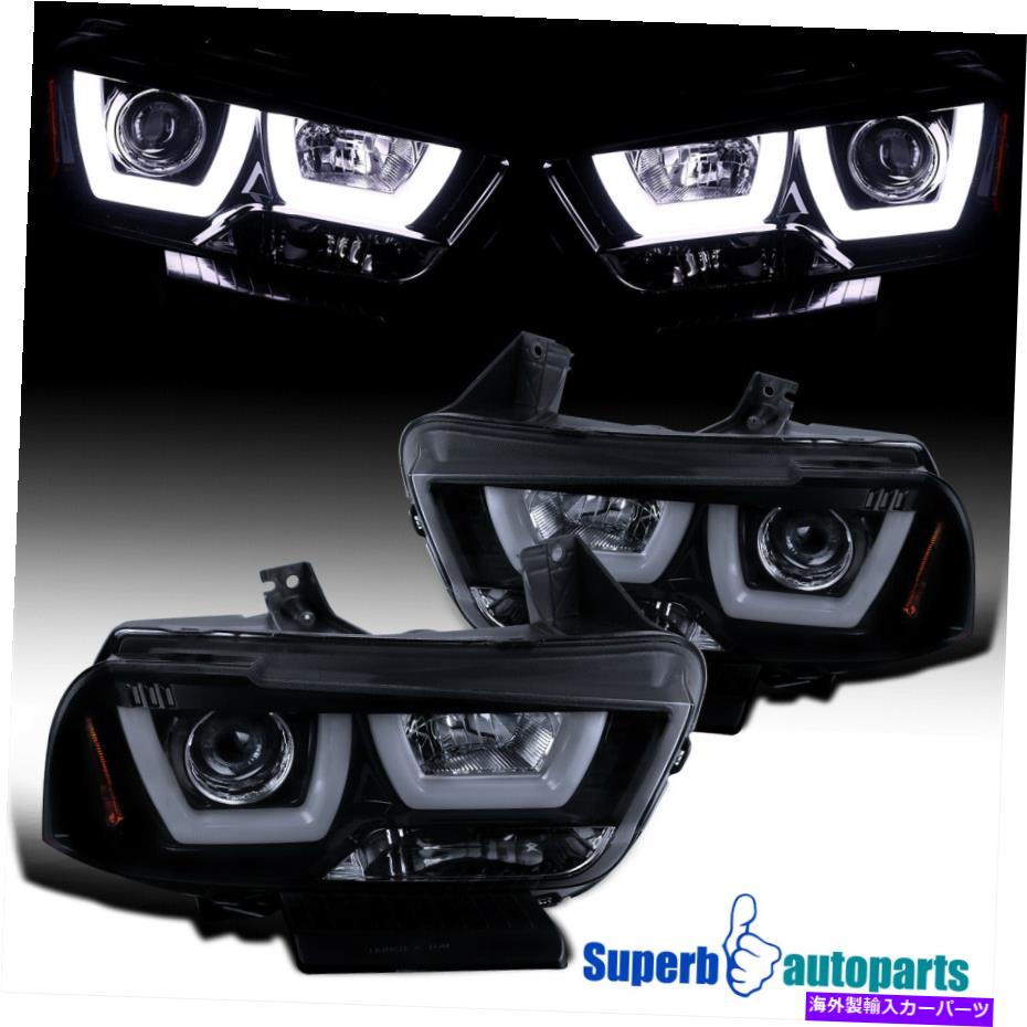 USヘッドライト 2011-2014のDodge Charger光沢のある黒色LED Haloプロジェクターのヘッドライトを煙 For 2011-2014 Dodge Charger Glossy Black LED Halo Projector Headlights Smoke【並行輸入品】