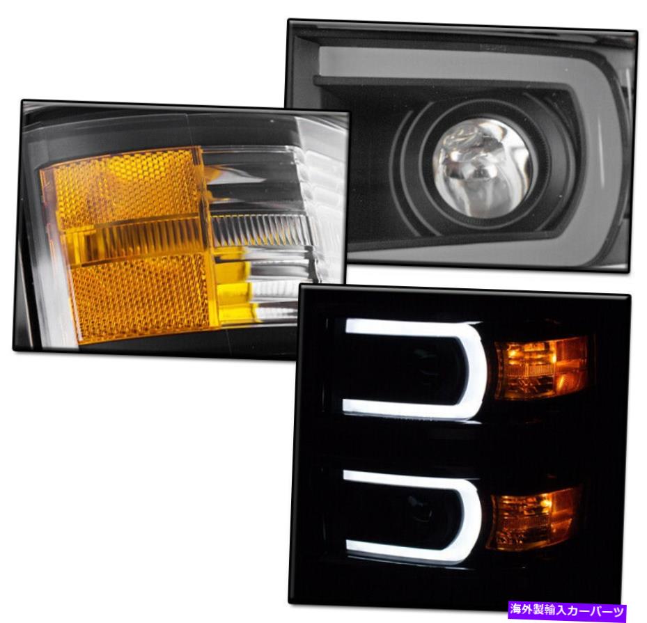 USヘッドライト Chevy 2014 2015 Silverado 1500ブラックLEDプロジェクターヘッドライトランプW / DRLセット FOR CHEVY 2014 2015 SILVERADO 1500 BLACK LED PROJECTOR HEADLIGHT LAMP W/DRL SET【並行輸入品】