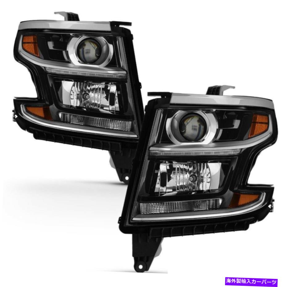 USヘッドライト Chevy 15-17郊外タホブラック交換ヘッドライトペアセットDRL LED Chevy 15-17 Suburban Tahoe Black Replacement Headlights Pair Set DRL LED【並行輸入品】