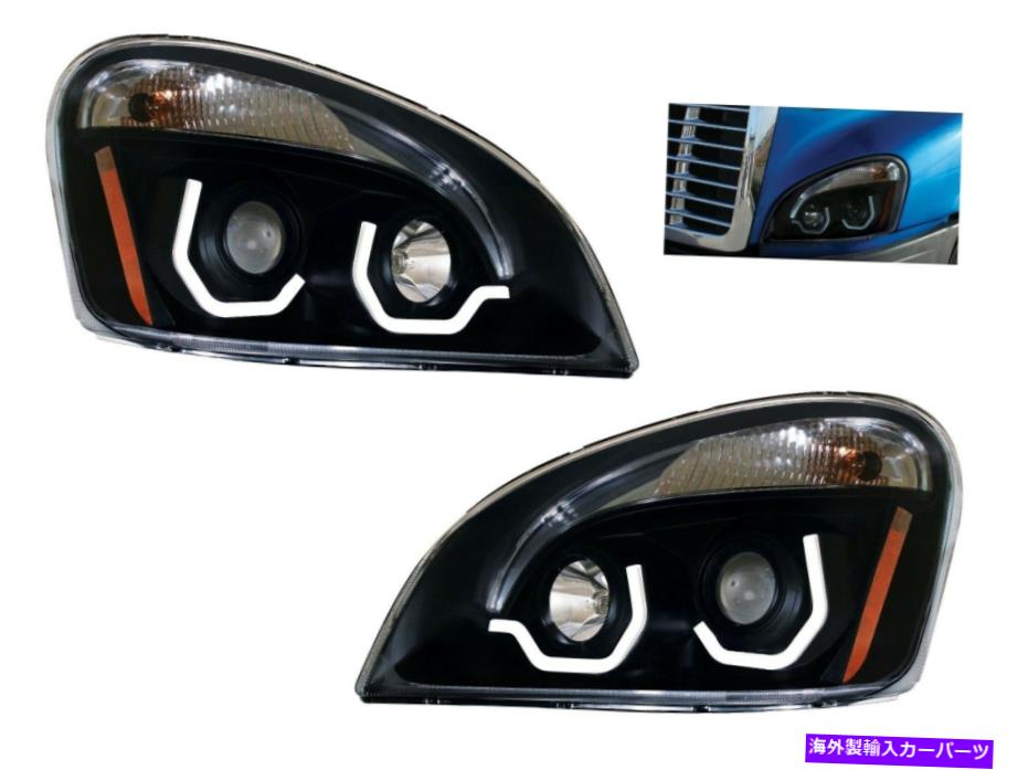 USヘッドライト FreightLiner CascadiaのためのLEDポジションライトペアブラックアウトヘッドライト Pair Blackout Headlights W/ LED Position Lights for Freightliner Cascadia【並行輸入品】