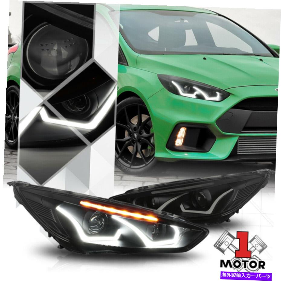 USヘッドライト ブラックスモーク色のU-BARプロジェクターヘッドライトクリアLED 15-18フォーカスフォーカス Black Smoke Tinted Dual U-Bar Projector Headlight Clear LED for 15-18 Ford Focus【並行輸入品】