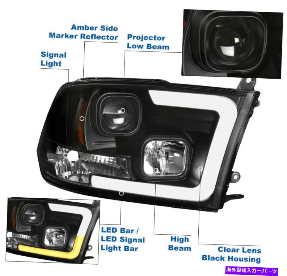 USヘッドライト 2009-2018 RAM 1500/2010 + 2500 3500 LEDスイッチバックプロジェクターヘッドライトブラック For 2009-2018 Ram 1500/2010+ 2500 3500 LED Switchback Projector Headlights Black【並行輸入品】