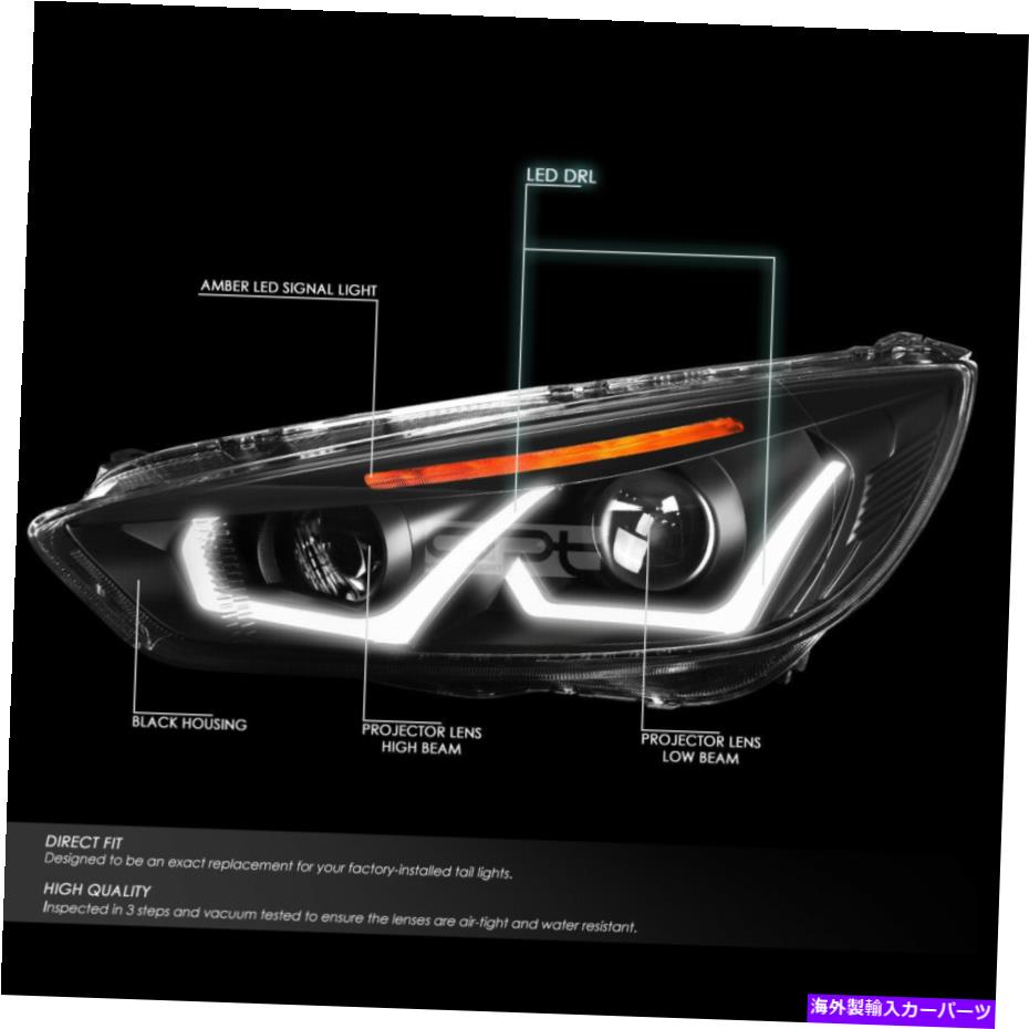 USヘッドライト [LEDデュアルハロー]フィット2015-2018フォーカスフォーカスブラックアンバープロジェクターヘッドライト/ランプ [LED Dual Halo] Fit 2015-2018 Ford Focus Black Amber Projector Headlight/Lamp【並行輸入品】