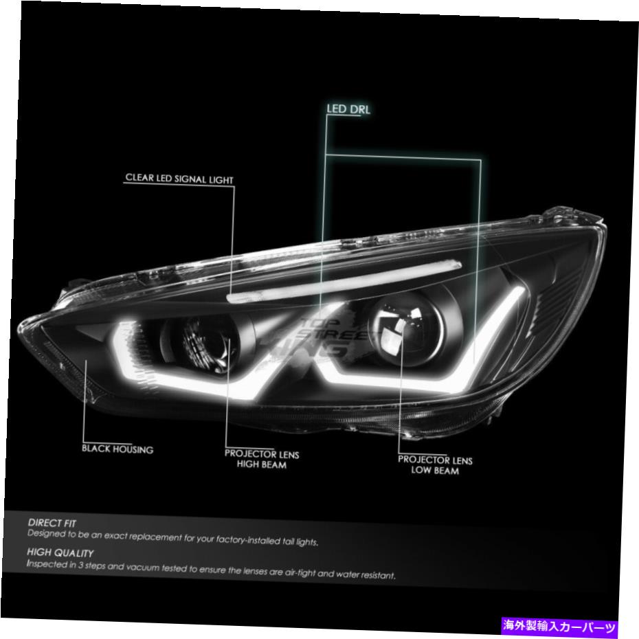 USヘッドライト フォードフォーカスハロゲンモデル15-18ブラッククリアのためのLED DRLプロジェクターヘッドライトランプ LED DRL Projector Headlight Lamps for Ford Focus Halogen Model 15-18 Black Clear【並行輸入品】|Us Custom Parts Shop USDM