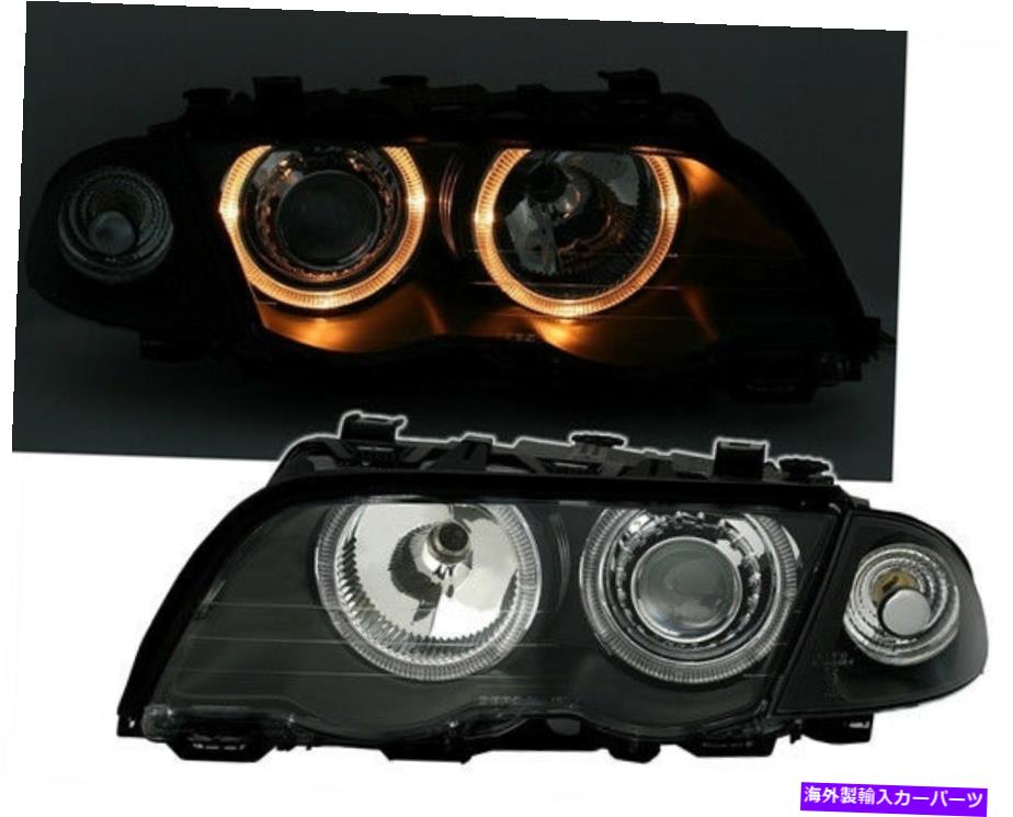 USヘッドライト Angel Eyes Headlights 3シリーズBMW E46 Sedan Wagon 98-01 ANGEL EYES HEADLIGHTS SET LWR in black for 3 series BMW E46 sedan wagon 98-01【並行輸入品】