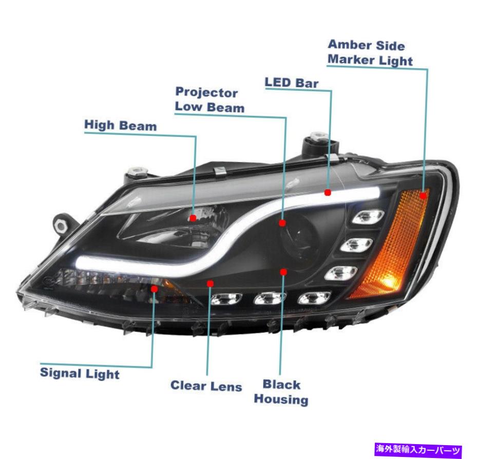 USヘッドライト 2011-2017フォルクスワーゲンジェッタMK6 LEDチューブプロジェクターブラックヘッドライトW / DRLキット For 2011-2017 Volkswagen Jetta MK6 LED Tube Projector Black Headlights w/DRL Kit【並行輸入品】