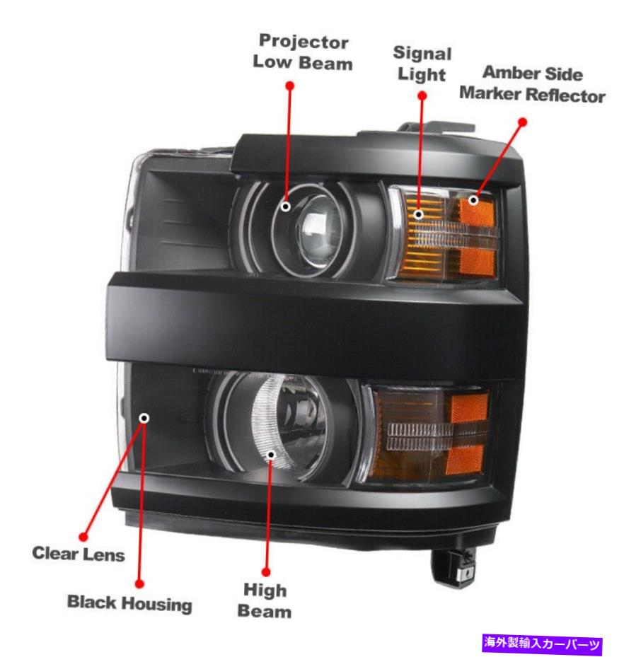 USヘッドライト 15-19 Silverado 2500HD 3500HDプロジェクターブラックヘッドライト+ブルーLED DRL信号 For 15-19 Silverado 2500HD 3500HD Projector Black Headlight +Blue LED DRL Signal【並行輸入品】