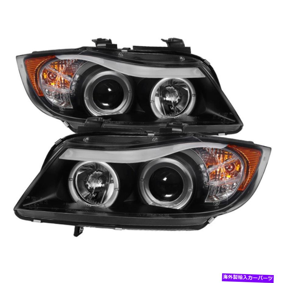 USヘッドライト BMWのスパイダーE90 3シリーズ06-08プロジェクターLED Halo Amber Reftctr RPLC電球BLK Spyder for BMW E90 3-Series 06-08 Projector LED Halo Amber Reflctr Rplc Bulb Blk【並行輸入品】