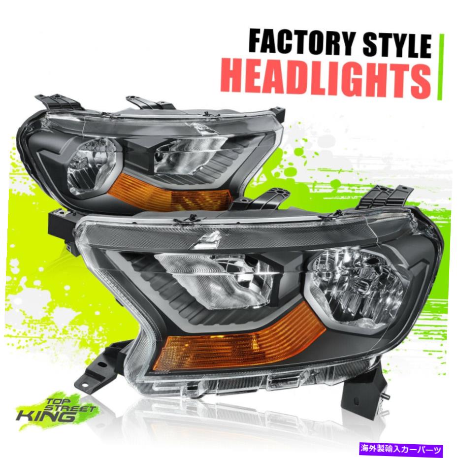 USヘッドライト フォードレンジャーXL XLT 19-21ブラックアンバーL + Rのファクトリースタイルのハロゲンヘッドライト Factory Style Halogen Headlights for Ford Ranger XL XLT 19-21 Black Amber L+R【並行輸入品】