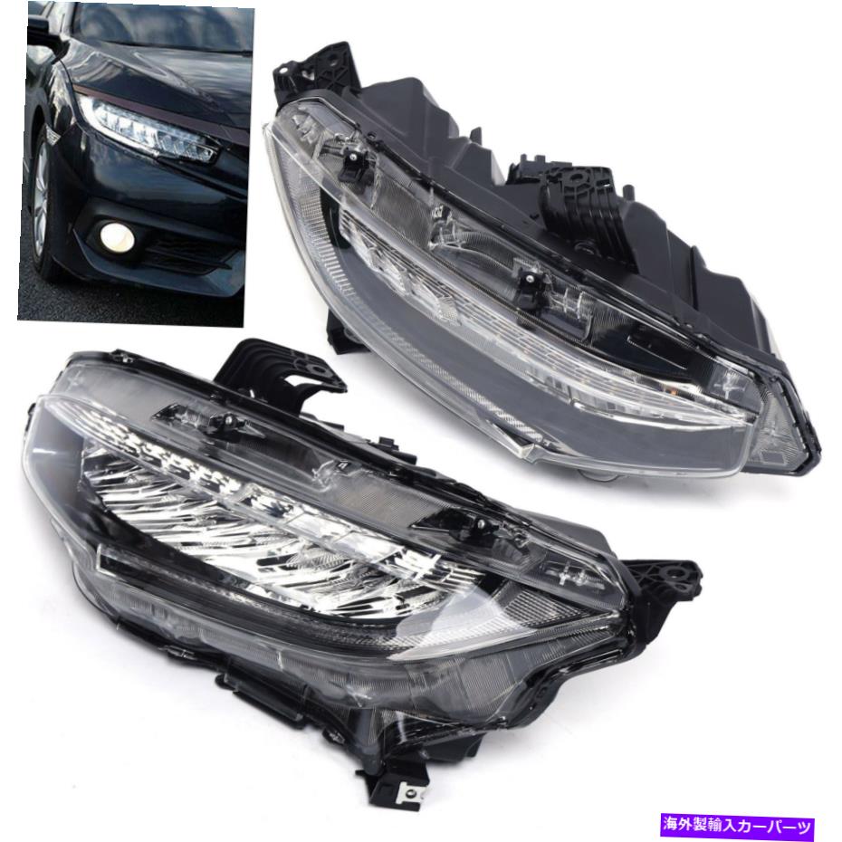 USヘッドライト 2016-2018ホンダシビックペアブラックハウジングLED DRLヘッドライトランプ PAIR SET FOR 2016-2018 HONDA CIVIC PAIR BLACK HOUSING LED DRL HEADLIGHT LAMPS【並行輸入品】