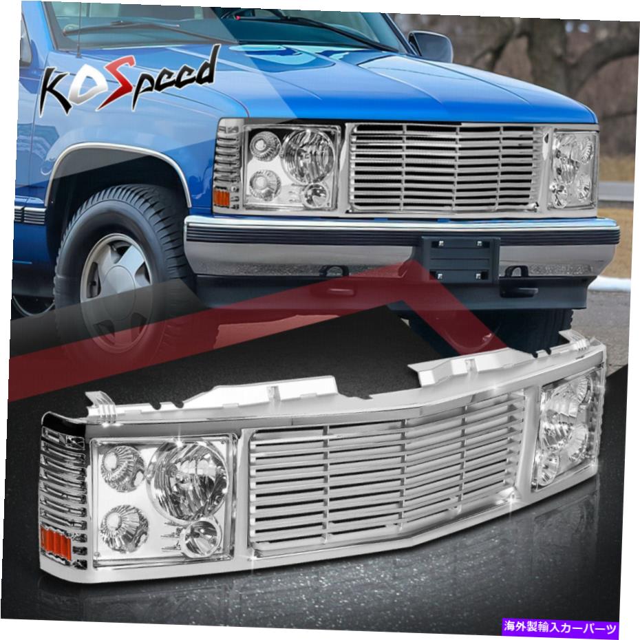 USヘッドライト 94-00シボレーGMC C / K C10 Yukonのためのフロントグリル複合クロムヘッドライトランプ Front Grille Composite Chrome Headlight Lamps for 94-00 Chevy GMC C/K C10 Yukon【並行輸入品】