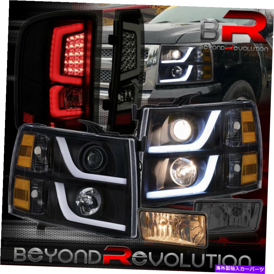 USヘッドライト 2007-2013 Silverado DRL琥珀色のブラックヘッドライトLEDスモークテールライト+霧 For 2007-2013 Silverado DRL Amber Black Headlights LED Smoked Tail Lights + Fogs【並行輸入品】