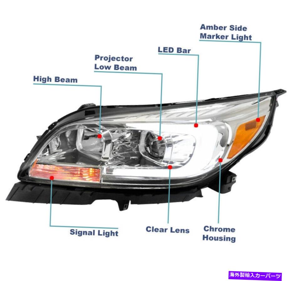 USヘッドライト 13-15シボレーマリブLEDチューブハロゲンプロジェクターヘッドライトヘッドランプランプクロム For 13-15 Chevy Malibu LED Tube Halogen Projector Headlight Headlamp Lamp Chrome【並行輸入品】