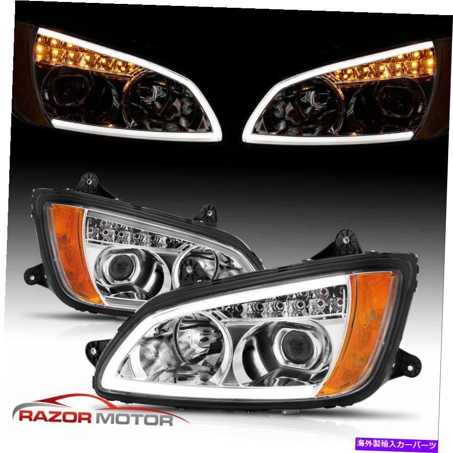 USヘッドライト 2008-2016 LED BAR +ターンシグナルクロムプロジェクターヘッドライトペアfor Kenworth T660 2008-2016 LED Bar +Turn Signal Chrome Projector Headlight Pair For Kenworth T660【並行輸入品】