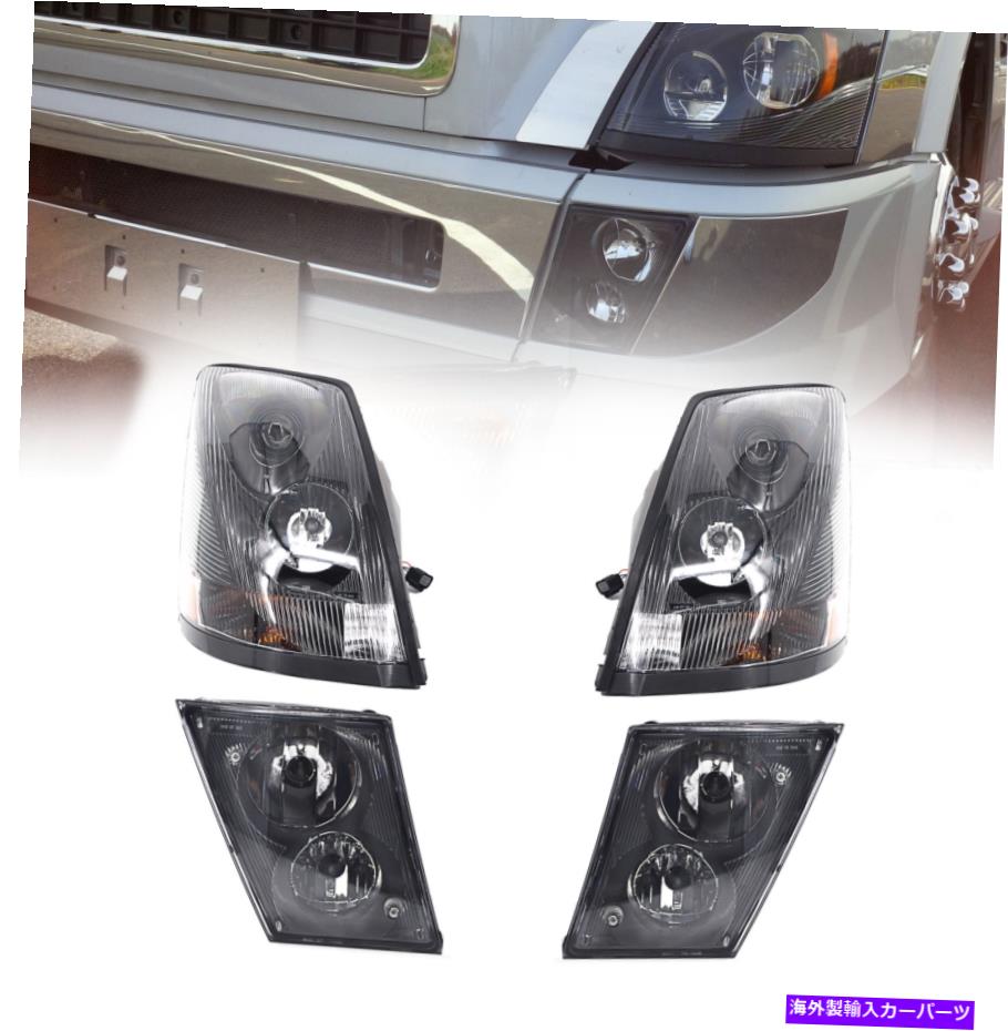 USヘッドライト ヘッドライトヘッドランプフォグランプブラックベゼルエアロレンズキットボルボVNLのための4セット Headlight Headlamp Fog Lamp Black Bezel Aero Lens Kit Set of 4 for Volvo VNL【並行輸入品】