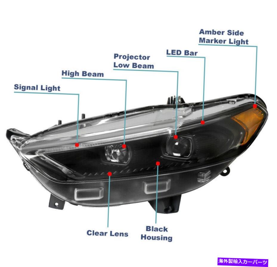 USヘッドライト 2013-2016 Ford Fusion LEDスイッチバックブラックハロゲンプロジェクターヘッドライト+ DRL For 2013-2016 Ford Fusion LED Switchback Black Halogen Projector Headlight +DRL【並行輸入品】