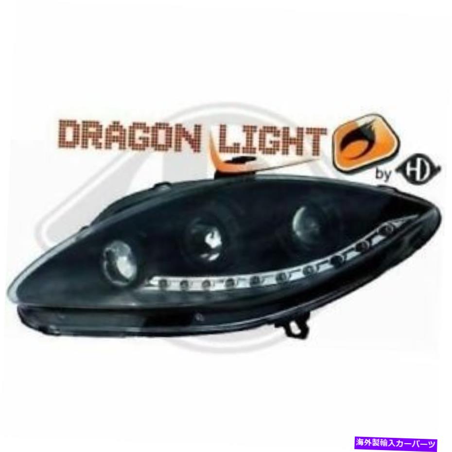 USヘッドライト ブラック仕上げLED DRLの昼間のライトヘッドライトのための座席トレドレオンアルテア04-09 Black finish LED DRL daytime light Headlights FOR Seat Toledo Leon Altea 04-09【並行輸入品】