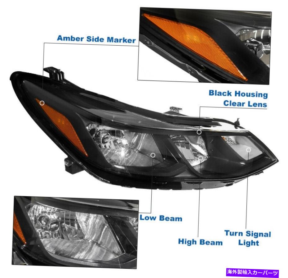 USヘッドライト 2017年2017年2017年Chevy CruzeブラックハロゲンヘッドライトヘッドランプW /バンパーLED DRL For 2016 2017 2018 Chevy Cruze Black Halogen Headlight Headlamp w/Bumper LED DRL【並行輸入品】