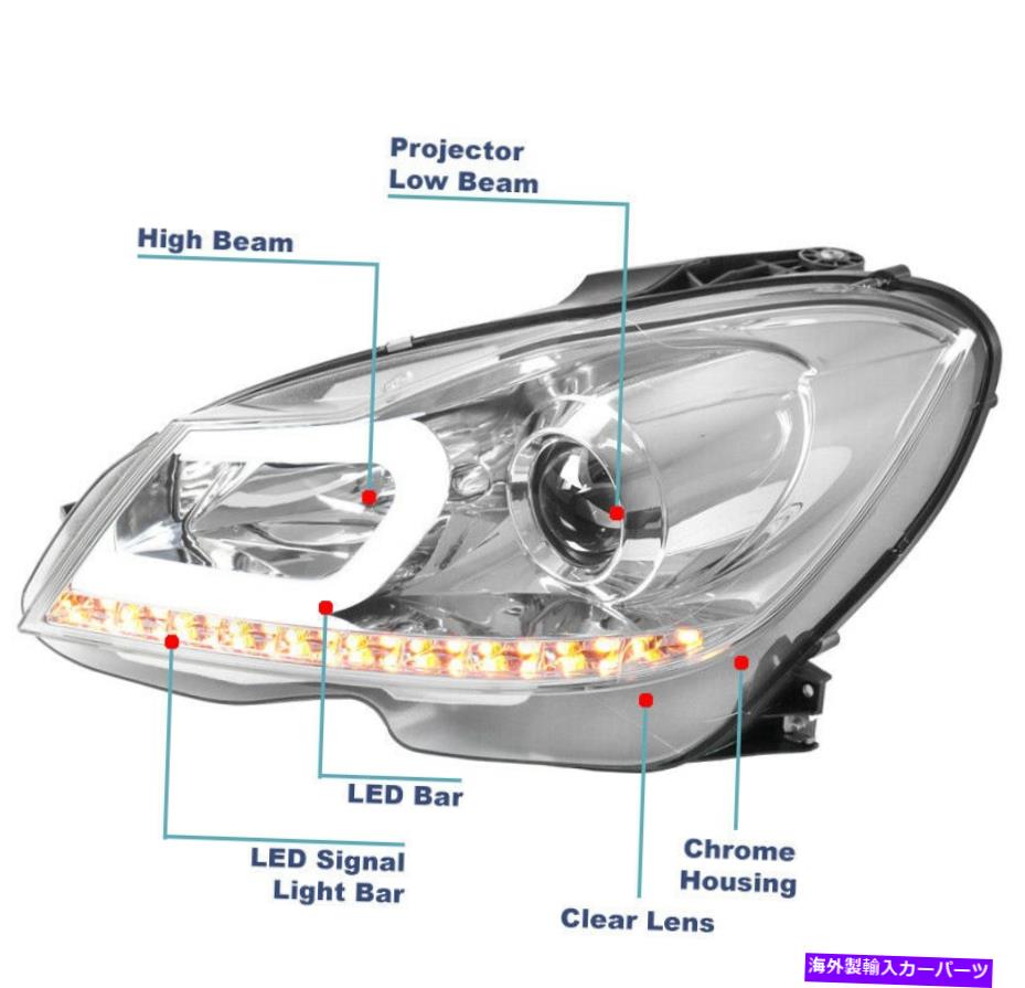 USヘッドライト 2012-2014メルセデスW204 LEDチューブプロジェクタークロムヘッドライトW / Blue DRLキット For 2012-2014 Mercedes W204 LED Tube Projector Chrome Headlights w/Blue DRL Kit【並行輸入品】
