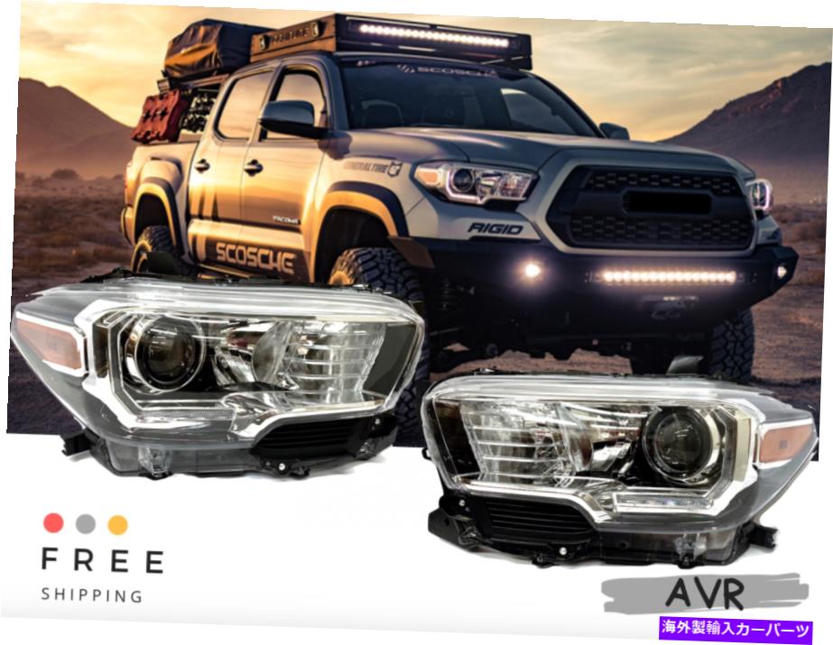 USヘッドライト トヨタタコマのためのフィット16 17 18ヘッドライトブラックランニングLEDセットRH LH Fit For Toyota Tacoma 16 17 18 Headlights Black with Running LED Set RH LH【並行輸入品】