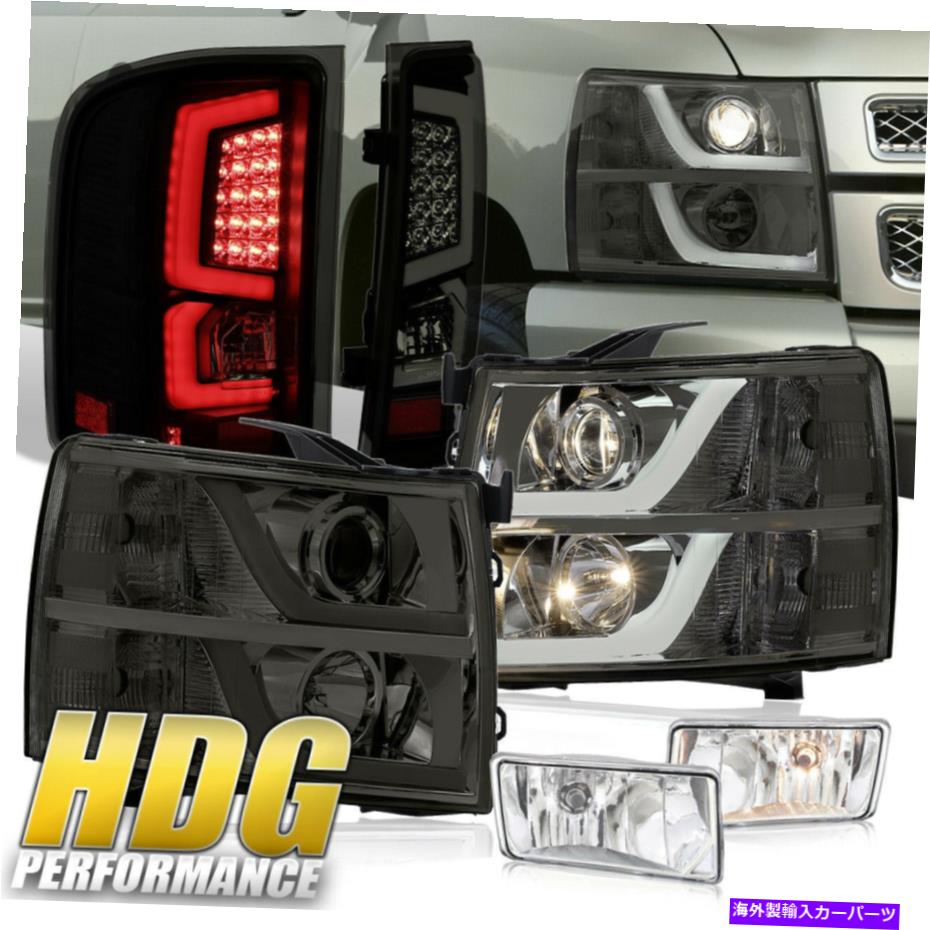 USヘッドライト DRLスモークヘッドライトホワイトLEDスモークテールランプ+ 07-13 Silveradoのための鮮明な霧 DRL Smoked Head Light White LED Smoke Tail Lamp + Clear Fogs For 07-13 Silverado【並行輸入品】