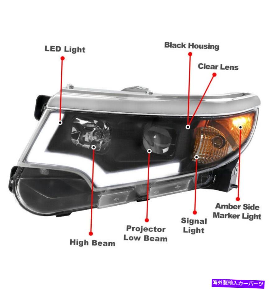 USヘッドライト 11-14フォードエッジLEDチューブブラックハロゲンプロジェクターヘッドライト+ブルーDRL信号 For 11-14 Ford Edge LED Tube Black Halogen Projector Headlight +Blue DRL Signal【並行輸入品】