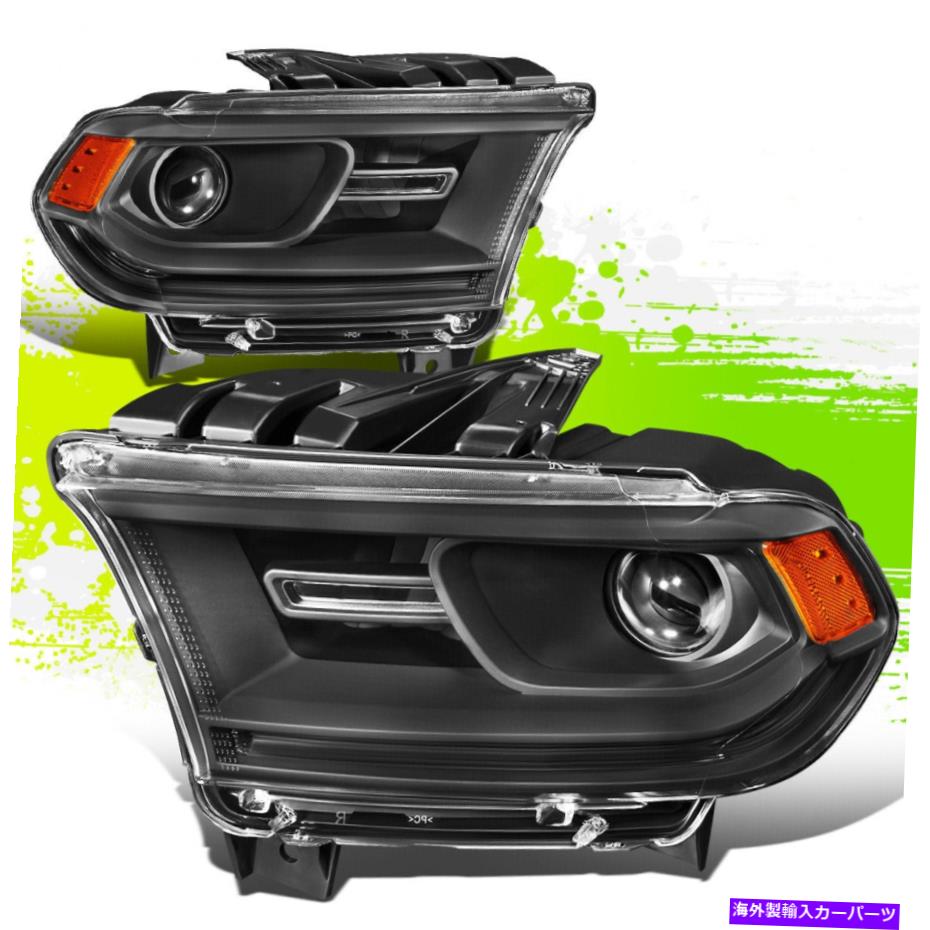 USヘッドライト Durango 14-20ブラックアンバーペアのための工場スタイルのヘッドライト+バンパーランプ Factory Style Headlight+Bumper Lamp for Dodge Durango 14-20 Black Amber Pair【並行輸入品】