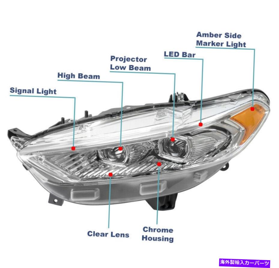 USヘッドライト 2013-2016 Ford Fusion LEDスイッチバッククロームハロゲンプロジェクターヘッドライト+ DRL For 2013-2016 Ford Fusion LED Switchback Chrome Halogen Projector Headlight +DRL【並行輸入品】