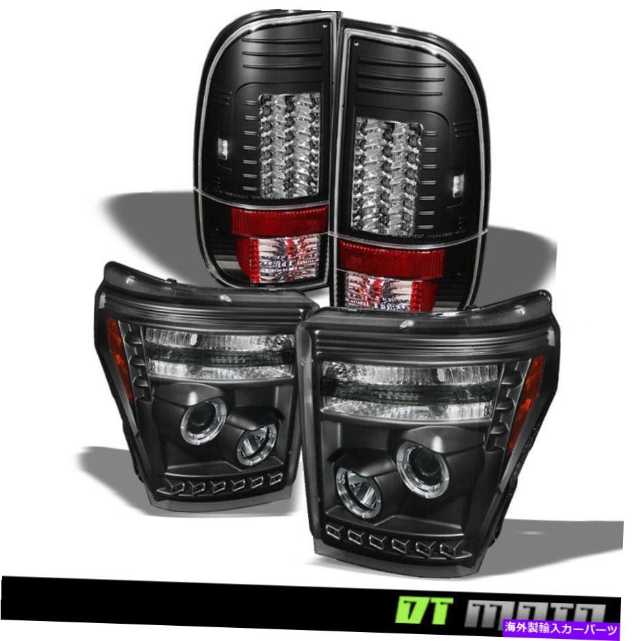 USヘッドライト 11-16フォードFシリーズブラックLED Haloプロジェクターヘッドライト+ LEDテールライト 11-16 Ford F-Series Black LED Halo Projector Headlights+LED Tail Lights【並行輸入品】