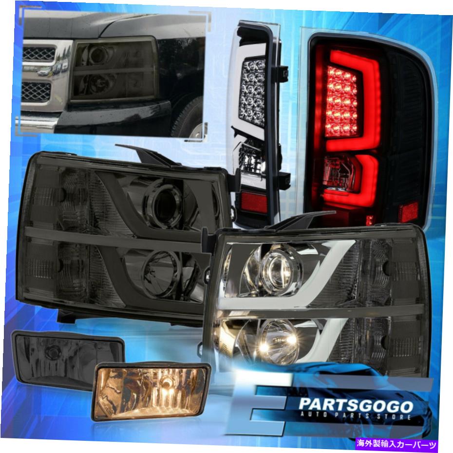 USヘッドライト 07-13 Silverado DRL反射鏡スモークヘッドライト＆霧+ブラックテールライト For 07-13 Silverado DRL Reflector Smoked Headlights & Fogs + Black Tail Lights【並行輸入品】