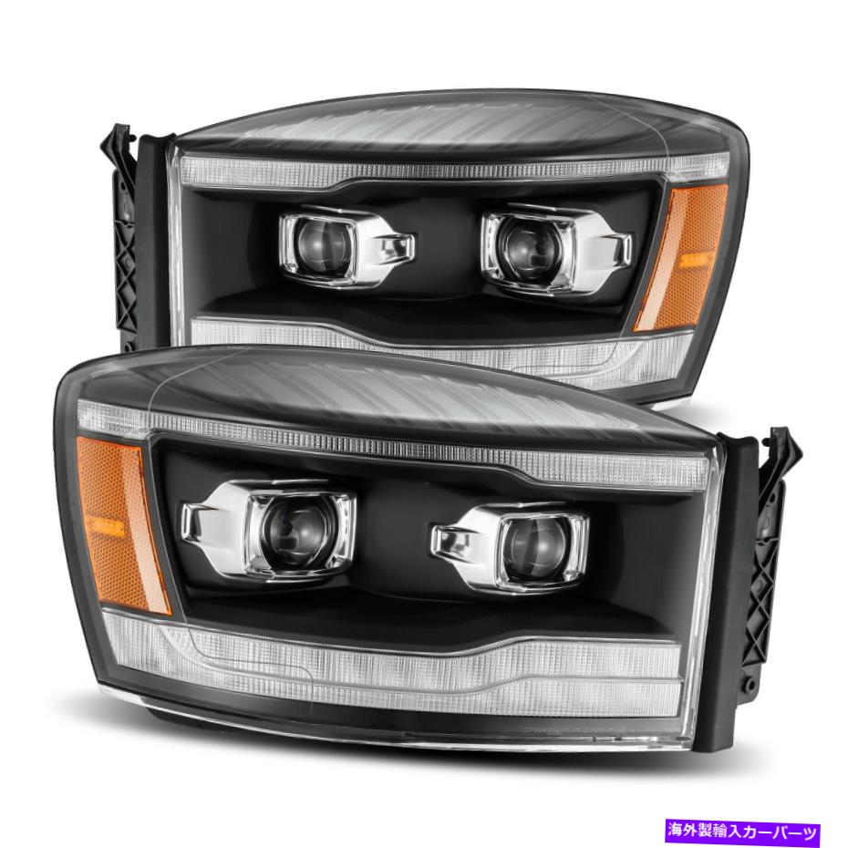 USヘッドライト 2006-2009のDodge Ram LEDチューブブラックプロジェクターヘッドライトランプLH / RHセット For 2006-2009 Dodge Ram LED Tube Black Projector Headlights Lamps LH/RH Set【並行輸入品】