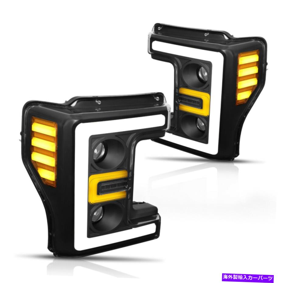 USヘッドライト 17-19フォードスーパーデューティ3D LED DRLデュアルプロジェクターヘッドライト/ランプブラック/アンバー For 17-19 Ford Super Duty 3D LED DRL Dual Projector Headlight/Lamp Black/Amber【並行輸入品】
