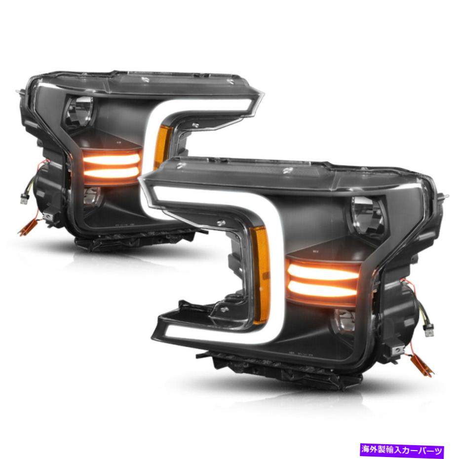 USヘッドライト 18~21 FORD F150 C形LED DRL +連続信号ヘッドライトブラック/アンバー For 18-21 Ford F150 C-Shape LED DRL+Sequential Signal Headlights Black/Amber【並行輸入品】
