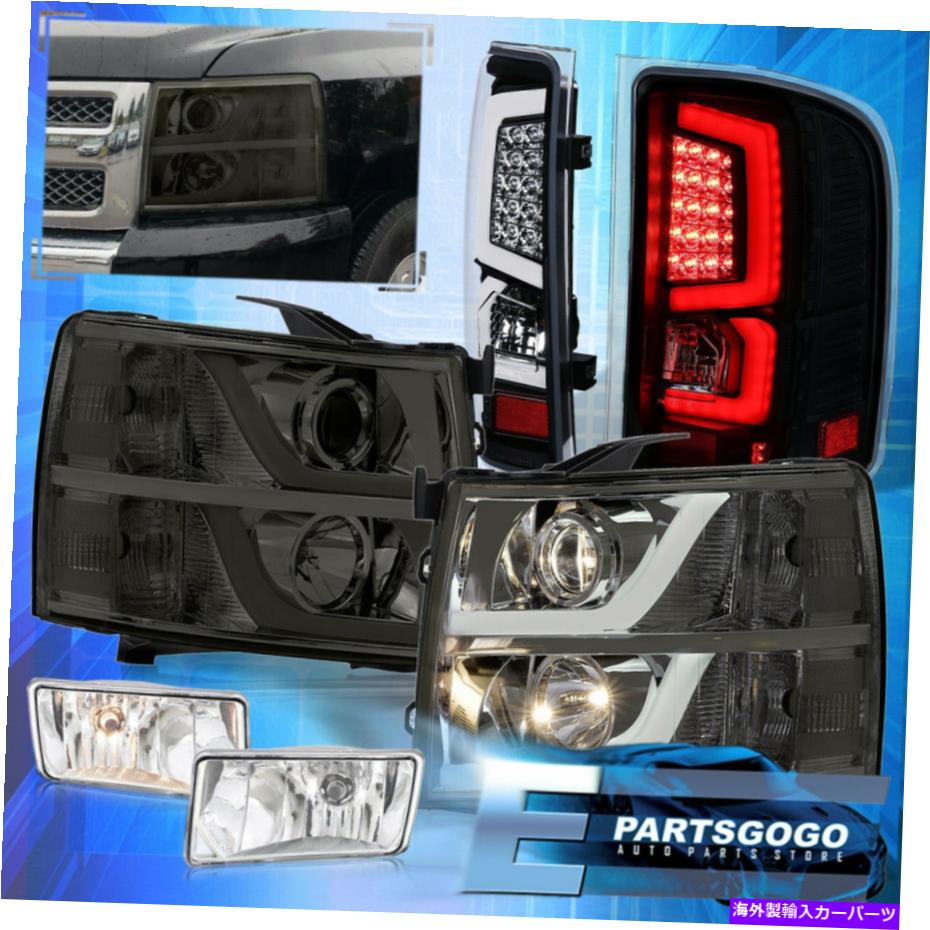 USヘッドライト 07-13 SilveradoリフレクタDRLスモークヘッドライトブラックテールライト+クリア霧 For 07-13 Silverado Reflector DRL Smoke Headlights Black Tail Lights +Clear Fogs【並行輸入品】