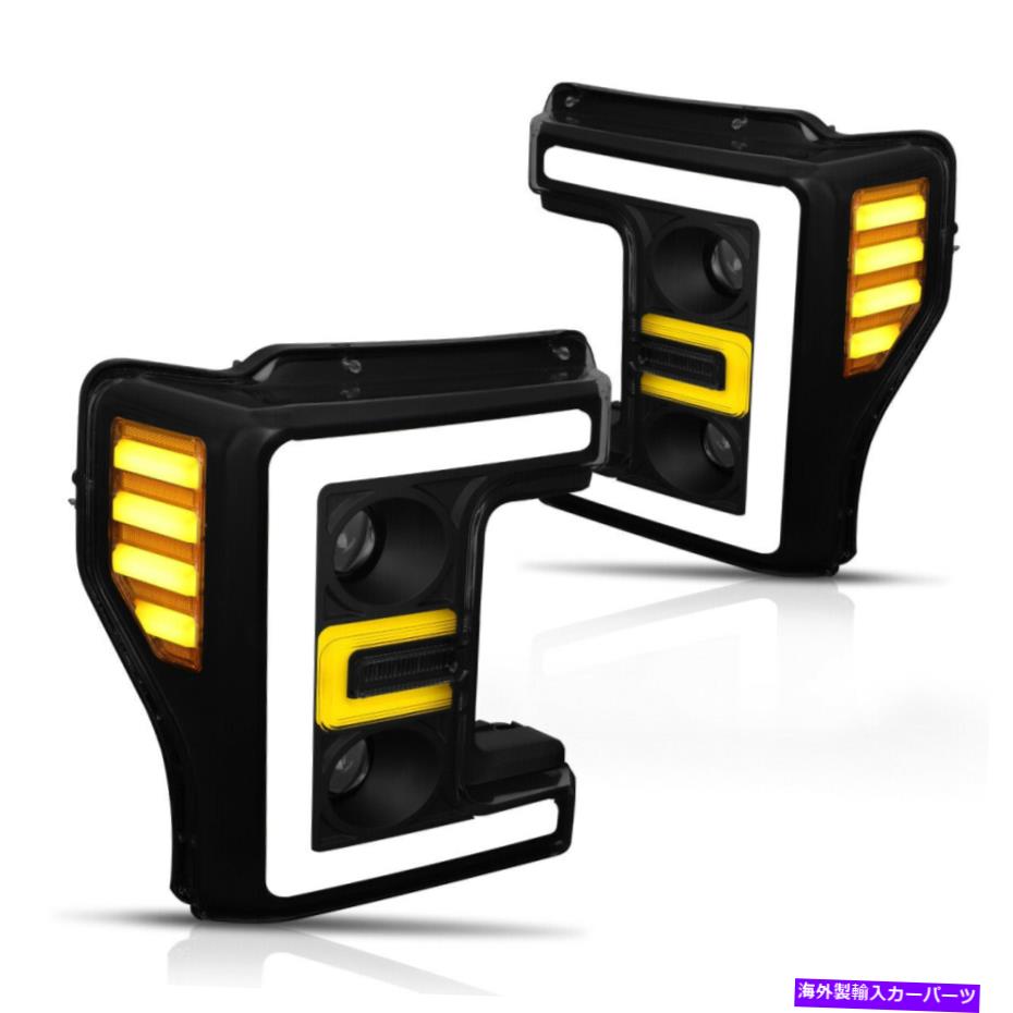 USヘッドライト 17-19フォードスーパーデューティ3D LED DRLデュアルプロジェクターヘッドライト/ランプ着色/アンバー For 17-19 Ford Super Duty 3D LED DRL Dual Projector Headlight/Lamp Tinted/Amber【並行輸入品】