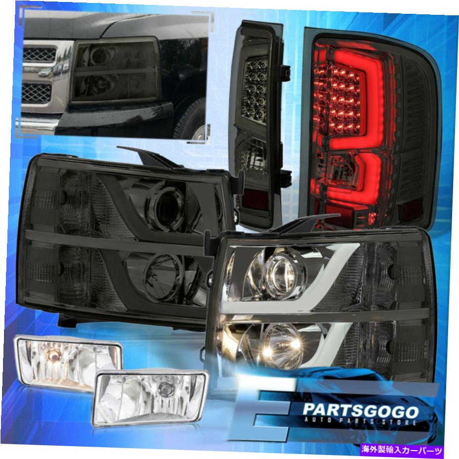 USヘッドライト 07-13 Silverado Reflector DRLスモークヘッドライトLEDテールライト+クリア霧 For 07-13 Silverado Reflector DRL Smoked Headlights LED Tail Lights + Clear Fogs【並行輸入品】
