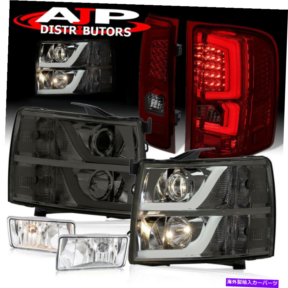 USヘッドライト プロジェクターヘッドライトレッドスモークテールランプ+ 2007-2013 Silveradoのための鮮明な霧 Projector Head Lights Red Smoked Tail Lamps + Clear Fogs For 2007-2013 Silverado【並行輸入品】