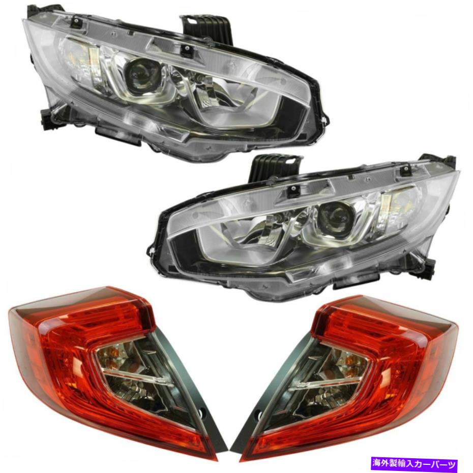 USヘッドライト ホンダシビックセダンのための4ピースハロゲンヘッドライト＆テールライトランプキットセット 4 Piece Halogen Headlight & Tail Light Lamp Kit Set for Honda Civic Sedan New【並行輸入品】