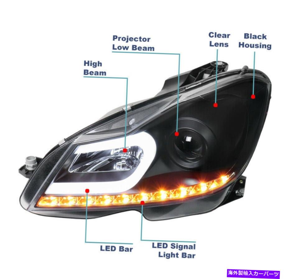 USヘッドライト 2012-2014メルセデスW204 C180 C250 C350 LEDチューブプロジェクターヘッドライトブラック For 2012-2014 Mercedes W204 C180 C250 C350 LED Tube Projector Headlights Black【並行輸入品】