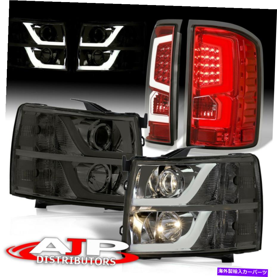 USヘッドライト 2007-2013 Silveradoのためにセットされた赤いチューブテールランプを導きました LED Smoked Driving Headlights + Red Tube Tail Lamps Set For 2007-2013 Silverado【並行輸入品】｜Us Custom Parts Shop USDM