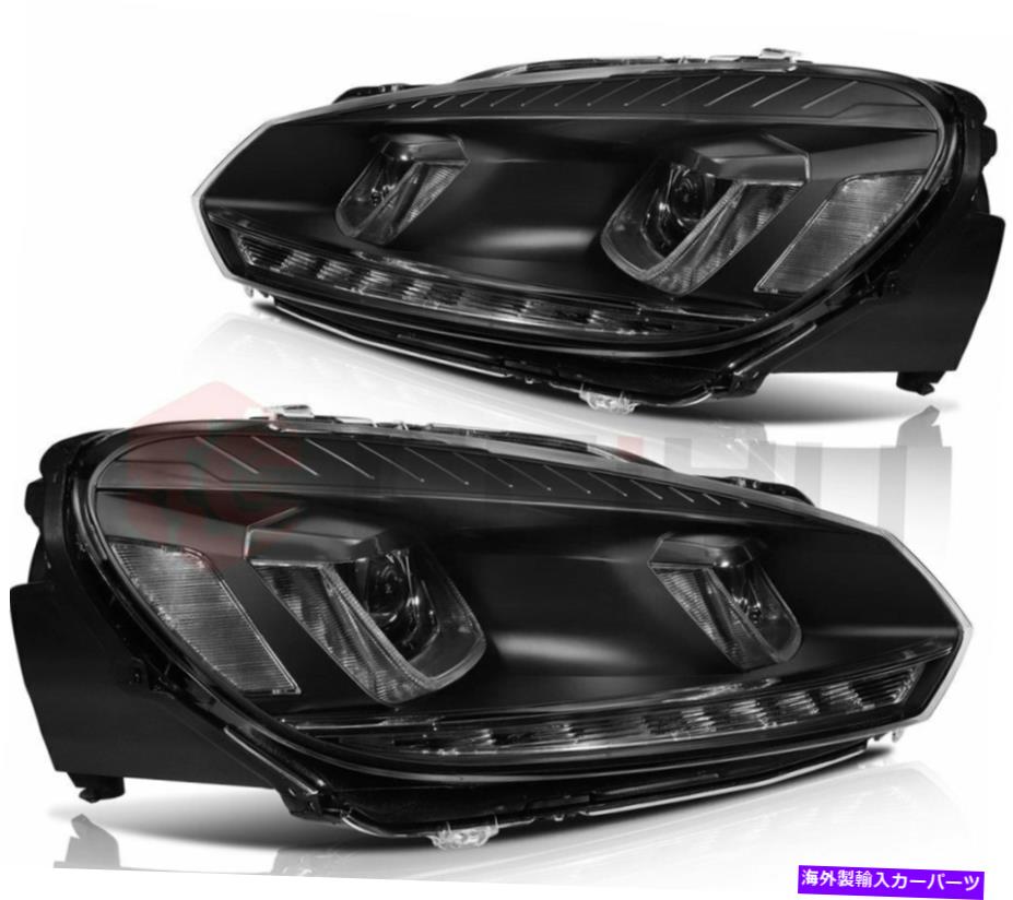 USヘッドライト フィット2010-2014フォルクスワーゲンゴルフMK6ヘッドライトLED DRLブラックランプ左+右 Fits 2010-2014 Volkswagen Golf MK6 Headlights LED DRL Black Lamps Left + Right【並行輸入品】