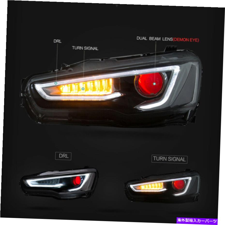 USヘッドライト 2個のEssgoo LEDヘッドライトは三菱Lancer Evo X 2008-2017黒米在庫 2Pcs ESSGOO LED Headlight For Mitsubishi Lancer Evo x 2008-2017 Black US Stock【並行輸入品】