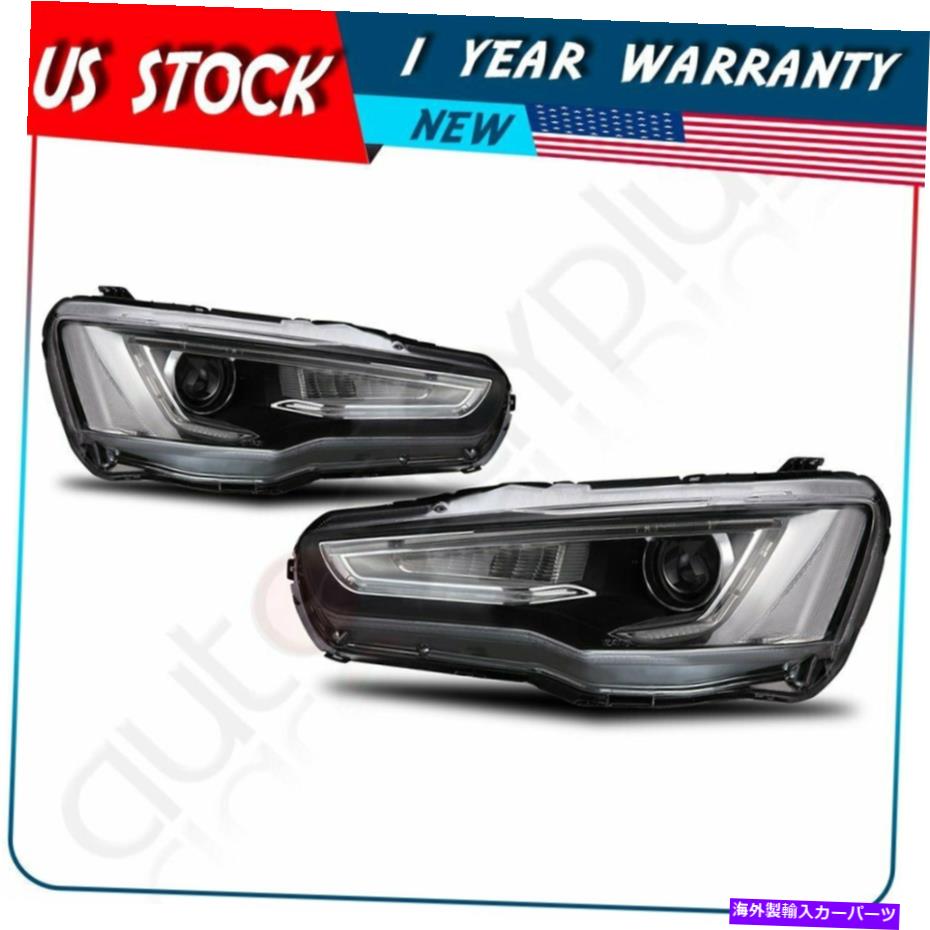 USヘッドライト 2008-2017三菱ランサーEVO DRL / LEDプロジェクターヘッドライトランプ前面ペア For 2008-2017 Mitsubishi lancer evo DRL/LED Projector Headlights Lamp Front Pair【並行輸入品】