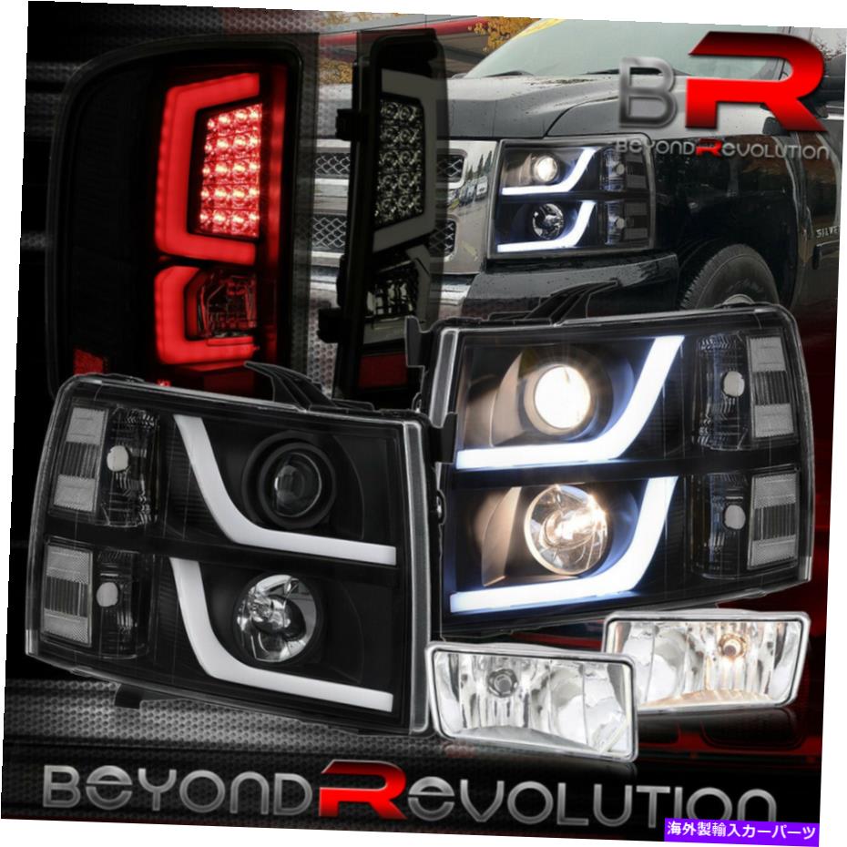 USヘッドライト 2007-2013 SilveradoブラックDRLヘッドライトLEDスモークテールライト+クリア霧 For 2007-2013 Silverado Black DRL Headlight LED Smoked Tail Lights + Clear Fogs【並行輸入品】