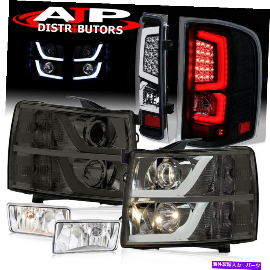 USヘッドライト プロジェクタースモークヘッドライトBLKテールランプ+ 2007-2013 Silveradoのための鮮明な霧 Projector Smoked Head Lights BLK Tail Lamps + Clear Fogs For 2007-2013 Silverado【並行輸入品】