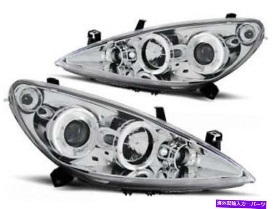 USヘッドライト Peugeot 307 01-05のための天使の目のヘッドライトセット307 01-05クリア/クロムカラー仕上げ Angel Eyes Headlight Set FOR Peugeot 307 01-05 Clear / chrome color finish【並行輸入品】