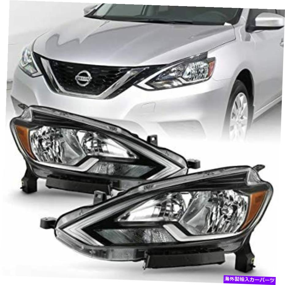 USヘッドライト 2016-2018日産SENTRA黒/クリアヘッドライトヘッドランプW /電球ハロゲンセット For 2016-2018 Nissan Sentra Black/Clear HeadLights HeadLamps W/Bulbs Halogen set【並行輸入品】