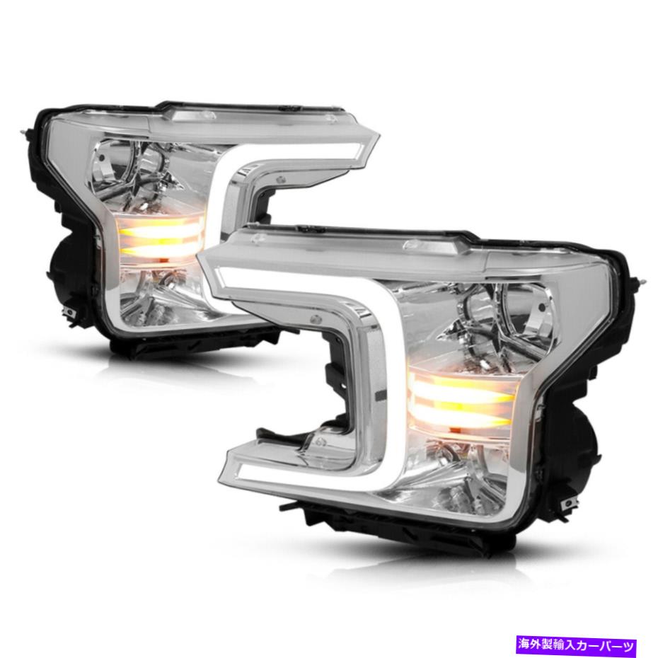 USヘッドライト 18~21 FORD F150 C形LED DRL +連続信号ヘッドライトクロム/クリア For 18-21 Ford F150 C-Shape LED DRL+Sequential Signal Headlights Chrome/Clear【並行輸入品】